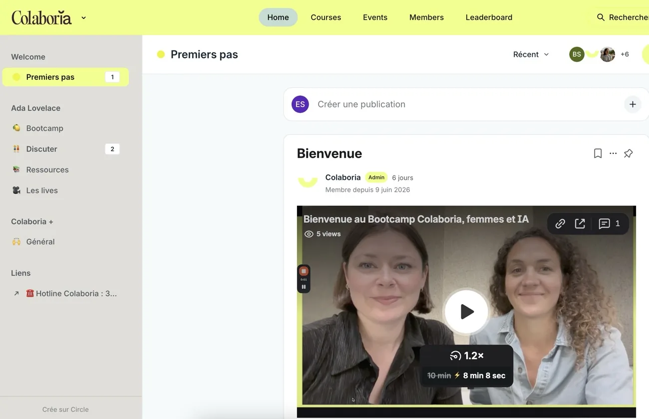 L'espace communauté Colaboria sur Circle : le fil d'actualité de la cohorte
